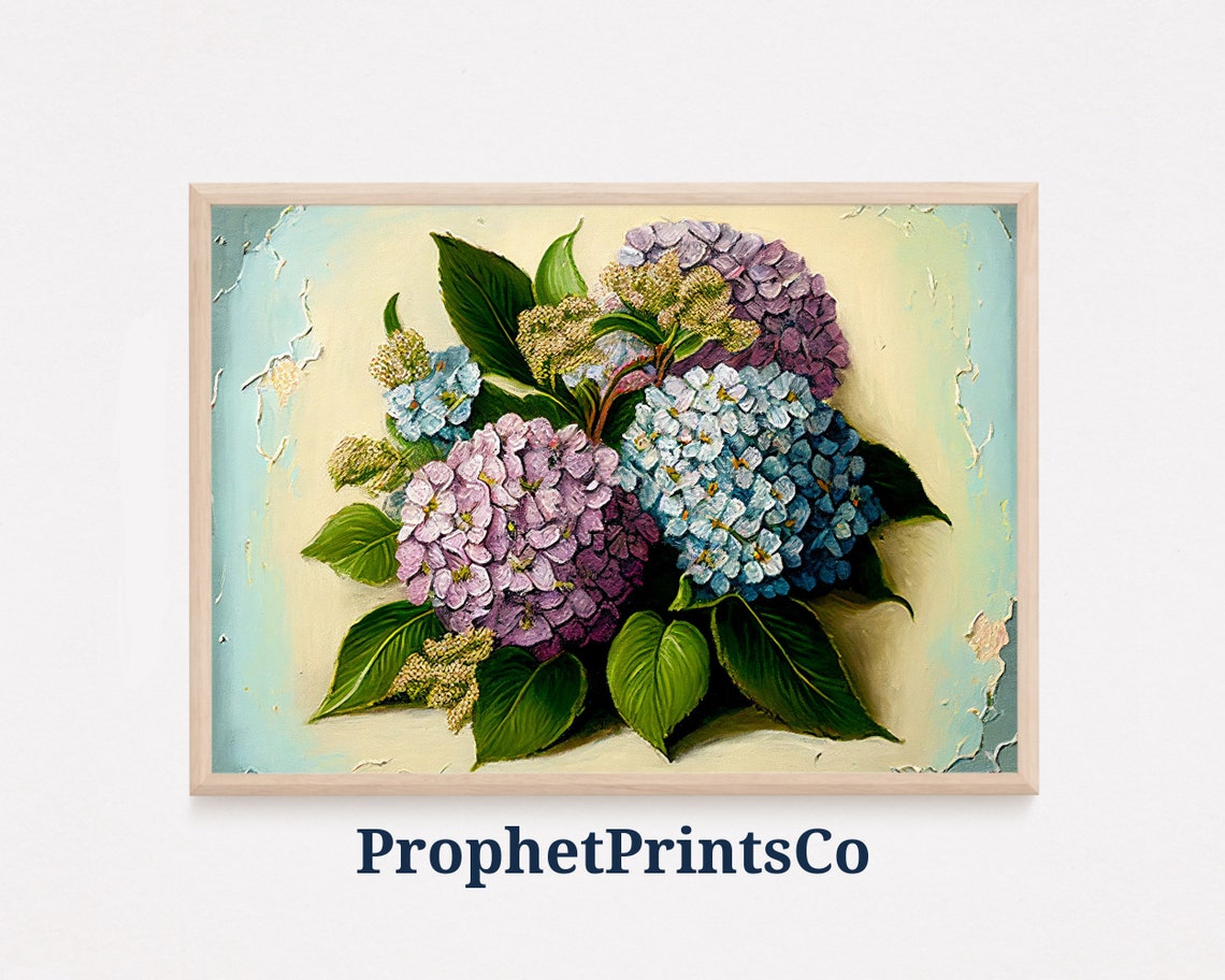 Fresh Hydrangea Bouquet in Soft Pastel Colors Botanical Art Poster