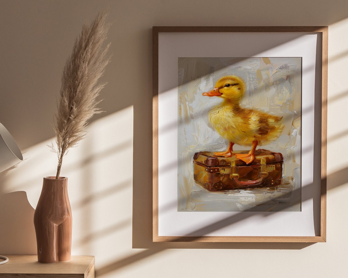 Duckling Standing Vintage Suitcase Travel Oil Painting Whimsy Poster - Image 4