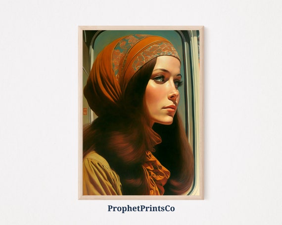 Retro 70s Woman Poster Print Retro Wall Art Hippie Lover Gift Mid Century Modern Home Dcor Wall Art Digitial