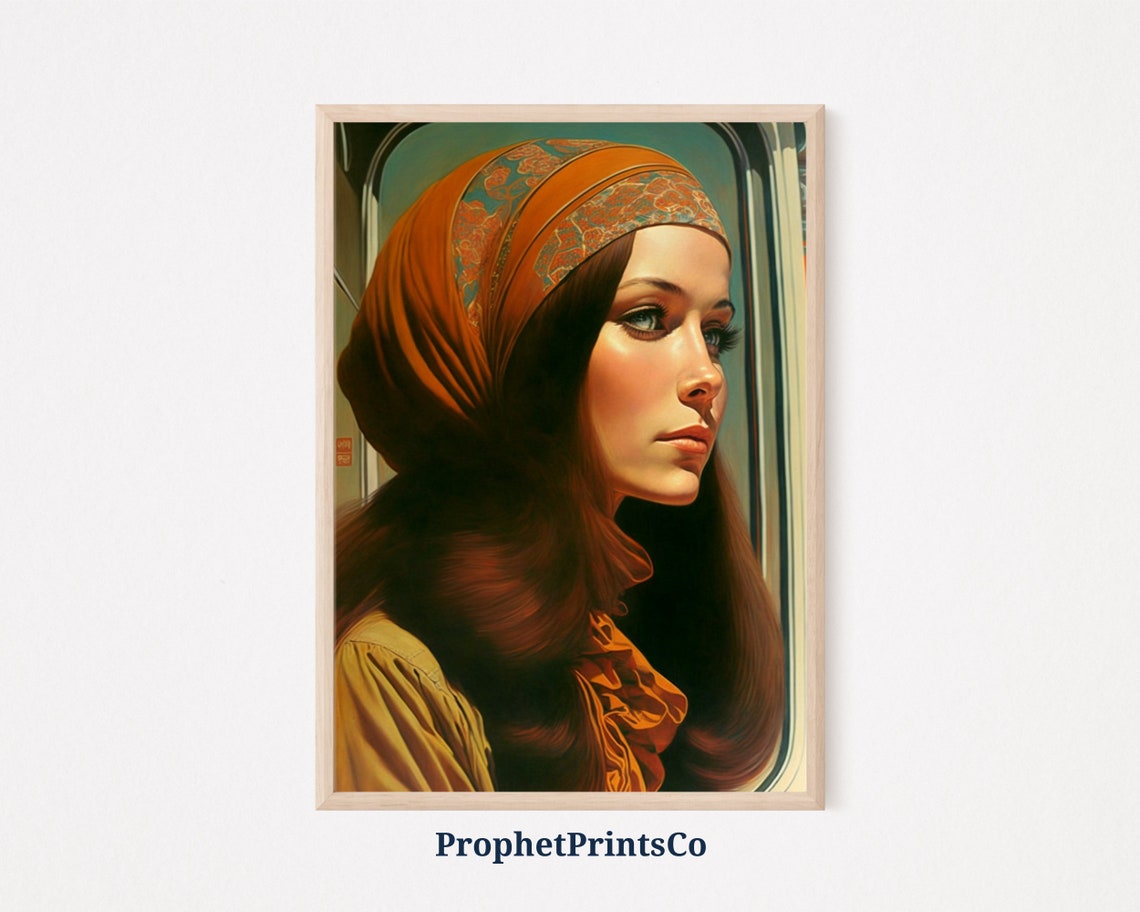 Retro 70s Woman Poster Print Retro Wall Art Hippie Lover Gift Mid Century Modern Home Dcor Wall Art Digitial