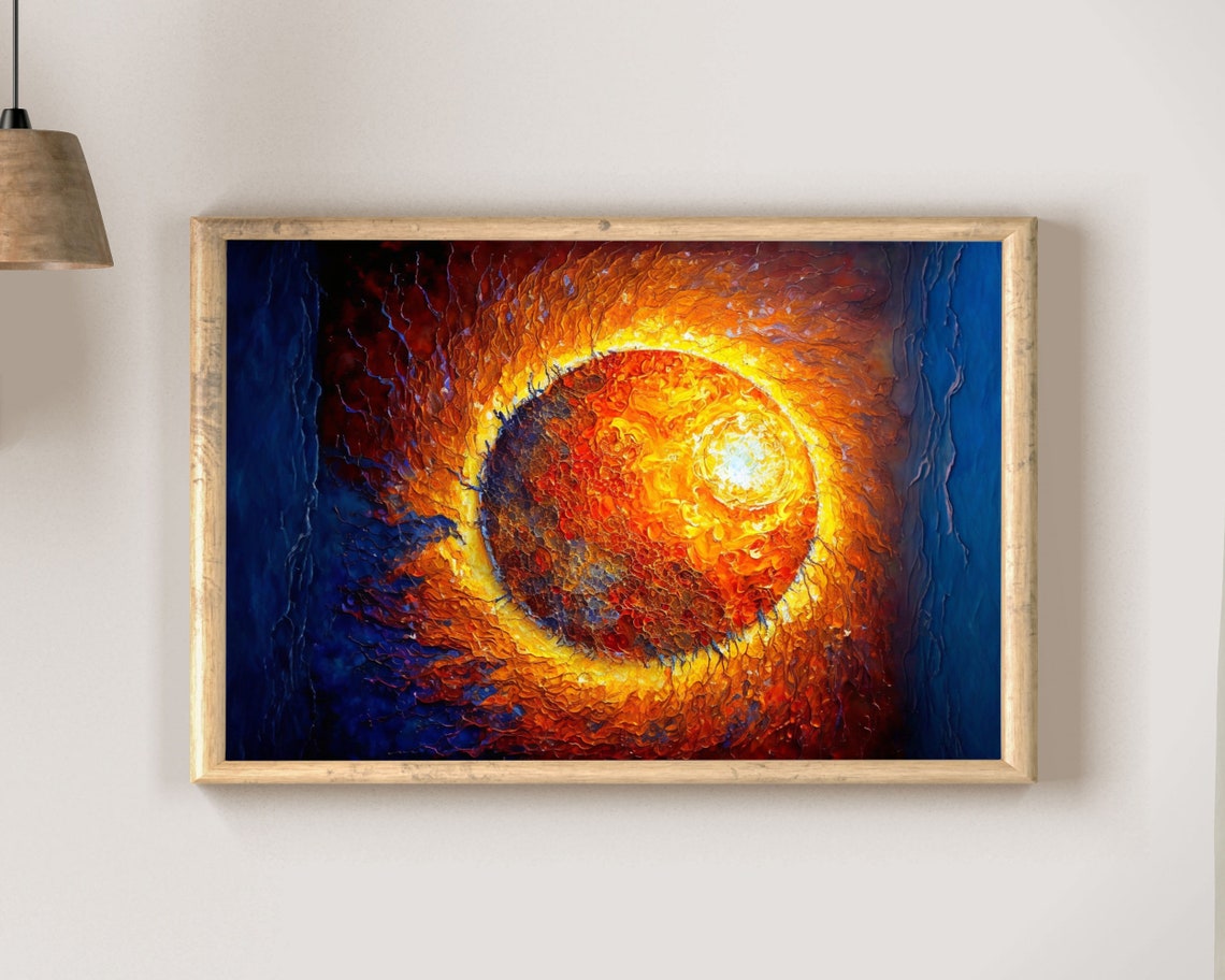 Fiery Sun With Golden Corona Ring Deep Blue Space Art Poster - Image 2