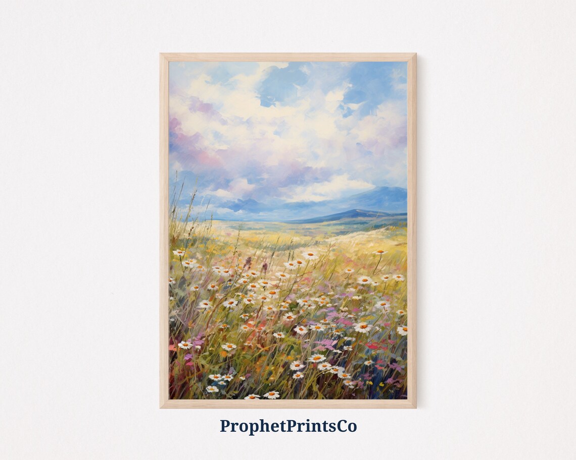 Wildflower Meadow Daisy Landscape Oil Painting Style Art Poster