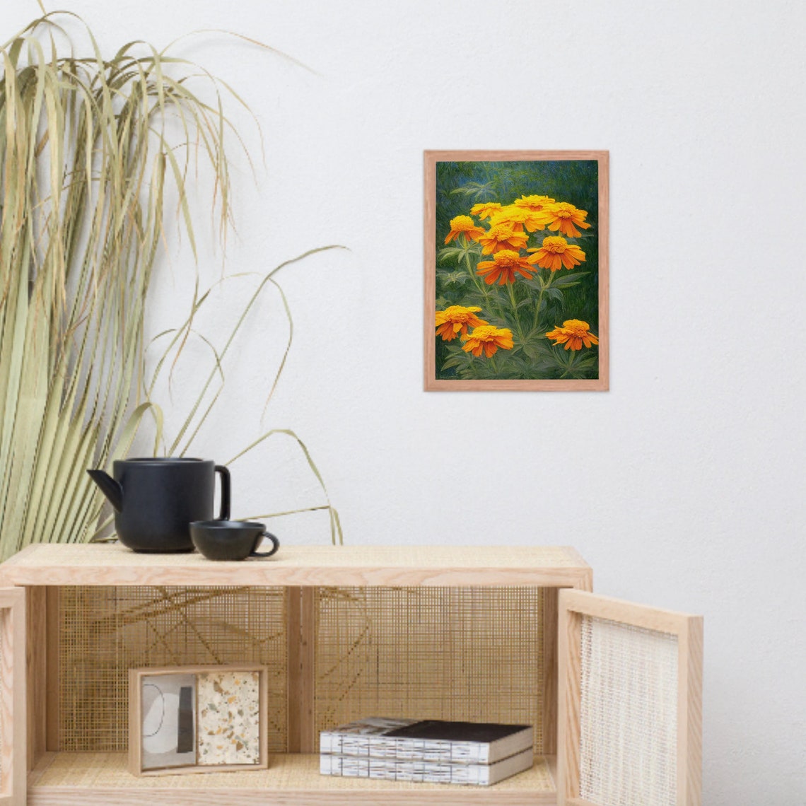 Orange Marigold Flowers Garden Bloom Impressionist Floral Poster - Image 3