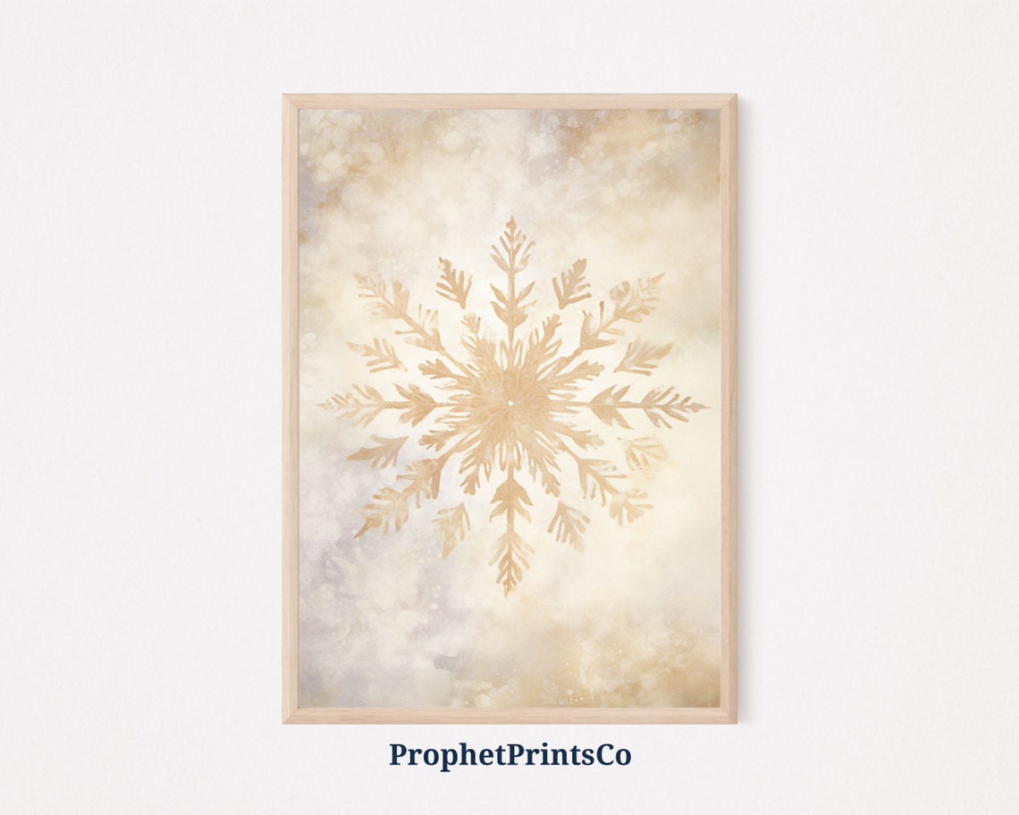 Gold Snowflake Watercolor Beige Minimal Christmas Wall Poster