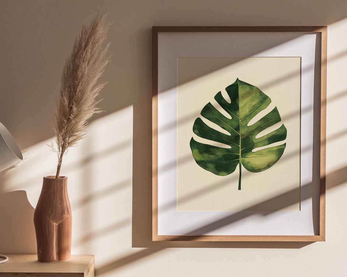 Monstera Leaf Print Tropical Art Greenery Decor Botanical Leaf Art Minimalist Plant Art Nature Inspired Decor - Image 4