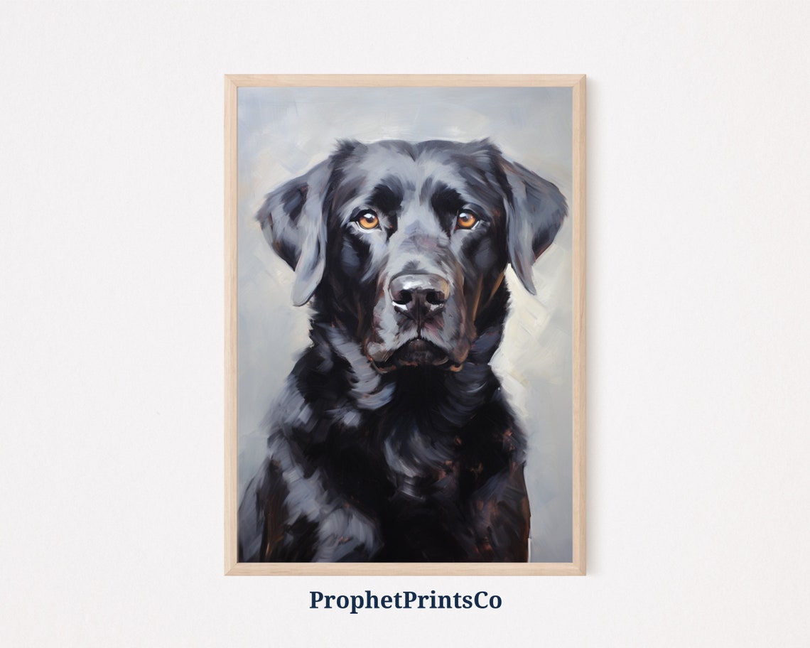 Black Labrador Front Facing Oil Painting Pet Portrait Poster
