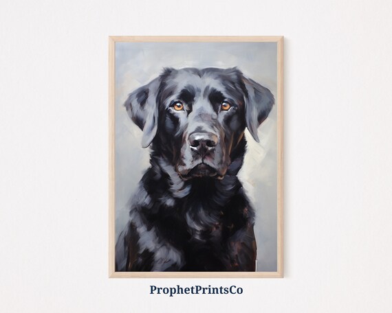 Black Labrador Front Facing Oil Painting Pet Portrait Poster