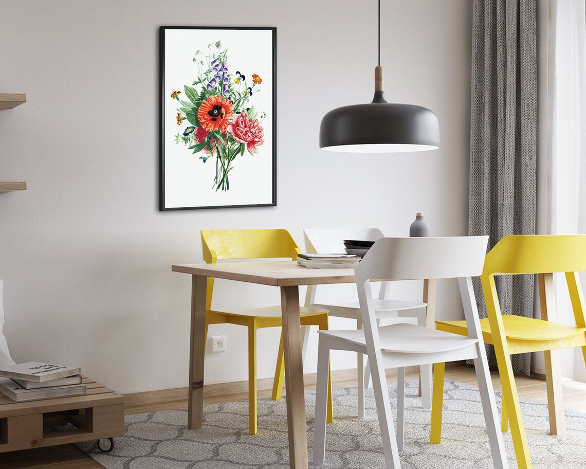 Vintage Wildflower Bouquet Botanical Poppy Peony Floral Poster - Image 2