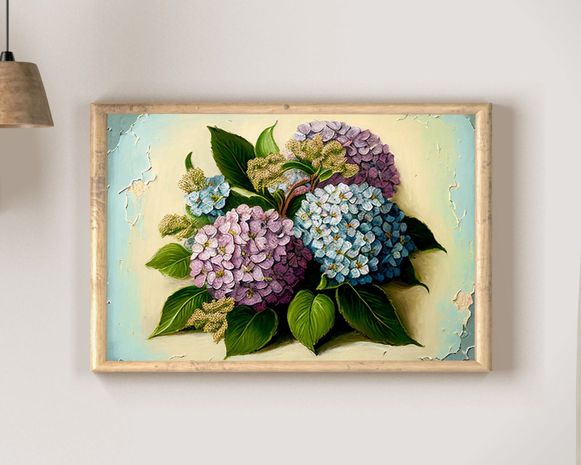 Fresh Hydrangea Bouquet in Soft Pastel Colors Botanical Art Poster - Image 2