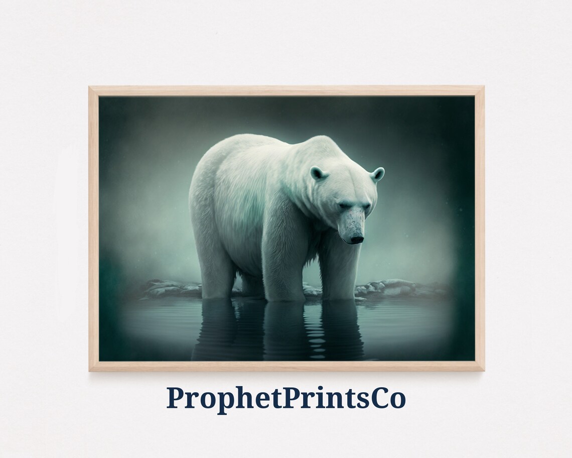 Polar Bear Standing in Misty Arctic Water Wildlife Art Poster