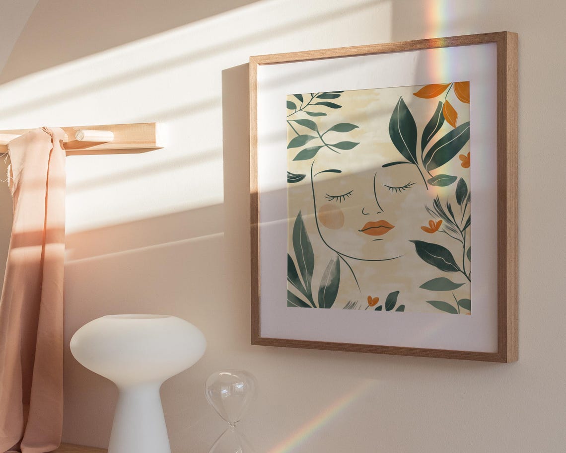Terracotta Lips Botanical Woman Face Cream Floral Line Art Poster - Image 4