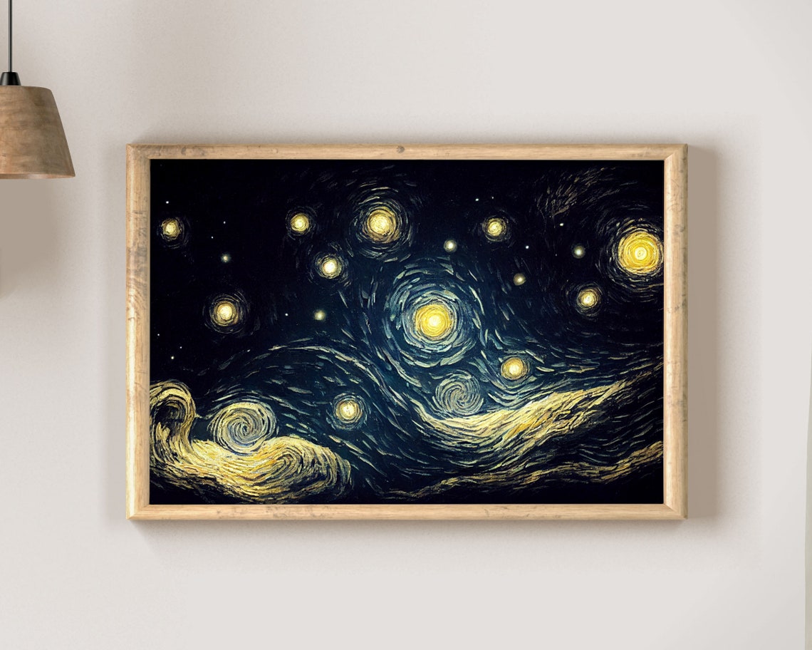 Starry Night Style Swirling Sky Van Gogh Inspired Oil Painting Poster - Image 2
