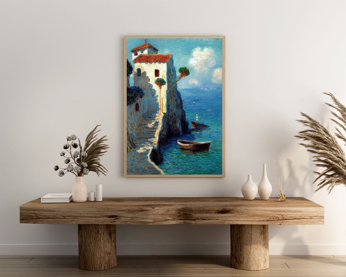 White Cliff Villa With Red Tile Roof Above Turquoise Sea Poster - Image 3