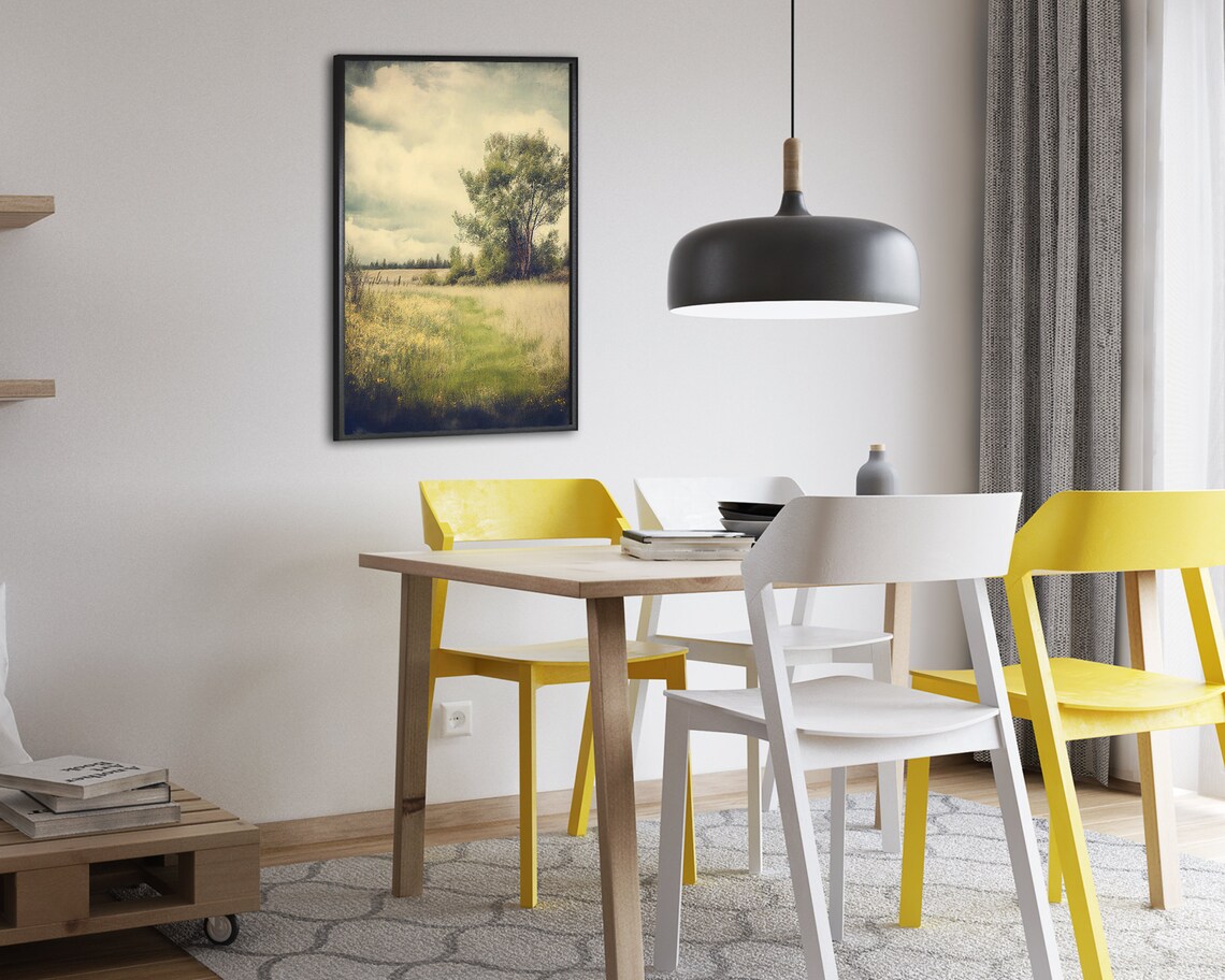 Golden Wheat Field Meadow Lone Tree Cloudy Sky Vintage Poster - Image 2