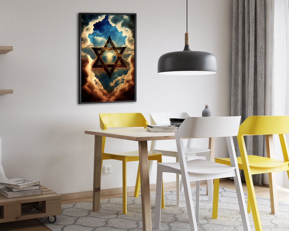 Star of David in Dramatic Clouds With Radiant Sunburst Poster - Image 2
