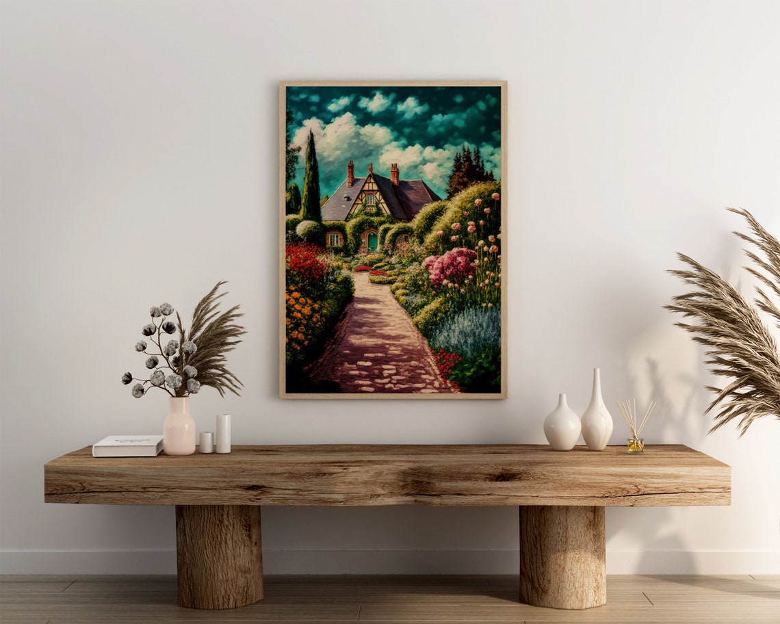 French Country Cottage Garden Poster Tudor House Bloom Path Design - Image 3