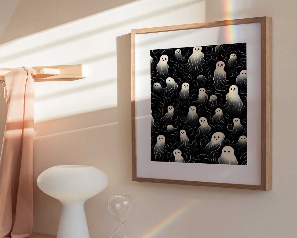 Spooky Ghosts With Smoky Swirls On Black Halloween Art Poster - Image 3