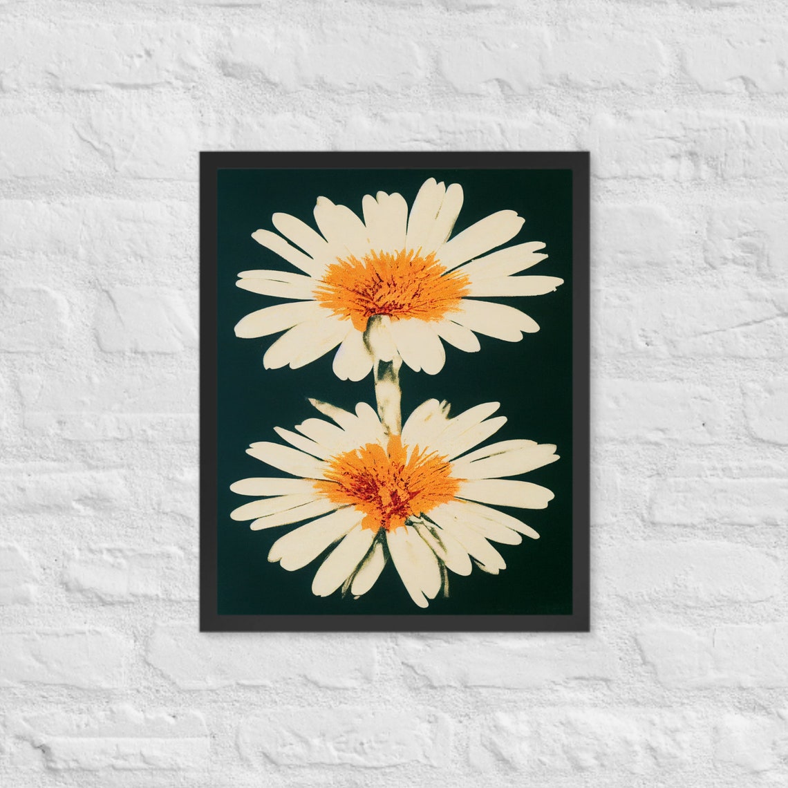 White Daisies Dark Green Boho Floral Botanical Minimal Wall Poster - Image 3
