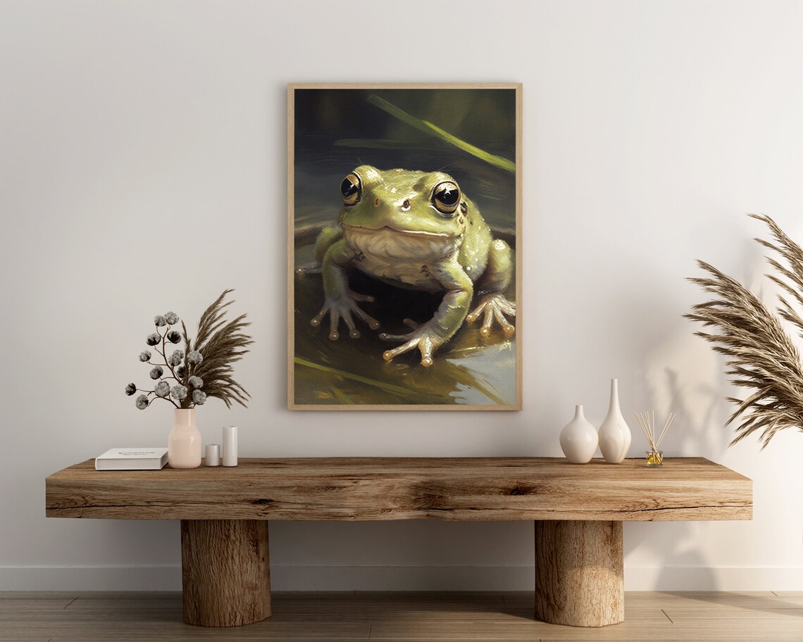 Smiling Green Frog Close Up Big Eyed Pond Frog Wildlife Poster - Image 3
