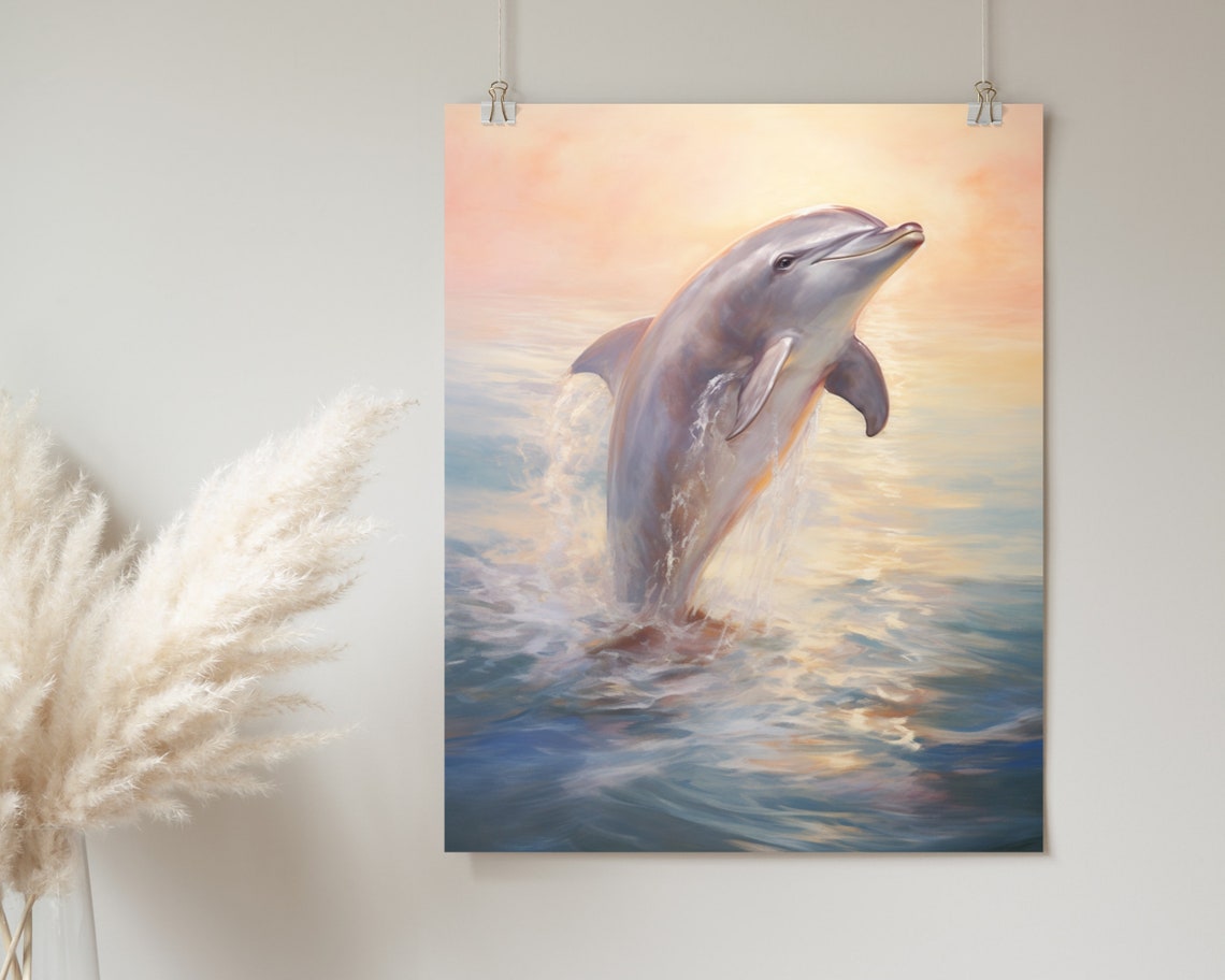 Dolphin Art Dolphin Painting Coastal Beach Art Nursery Print Dolphin Lover Gift Ocean Art Wall Art - Image 2