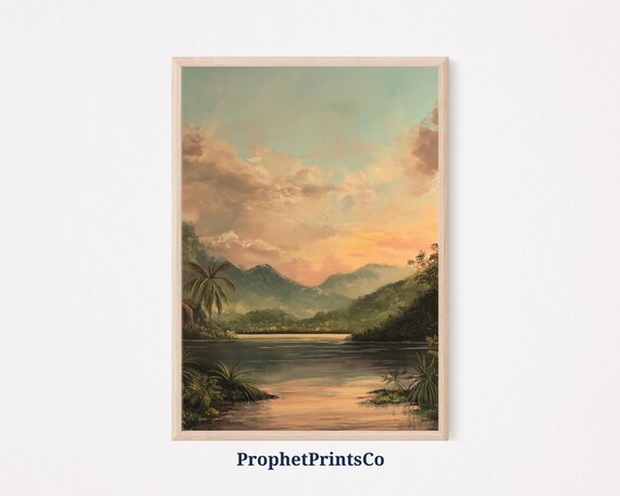Tropical Sunset Landscape Print Exotic Nature Art Pastel Tones Wall Dcor Tropical Home Dcor Serene Scenery Wall Art
