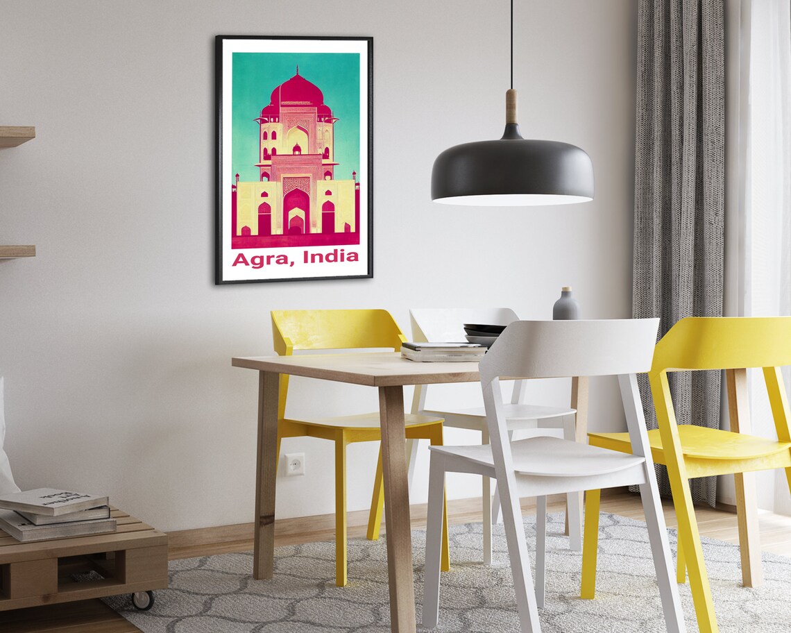 Agra India Historic Domed Mausoleum Pop Art Bold Travel Art Poster - Image 2
