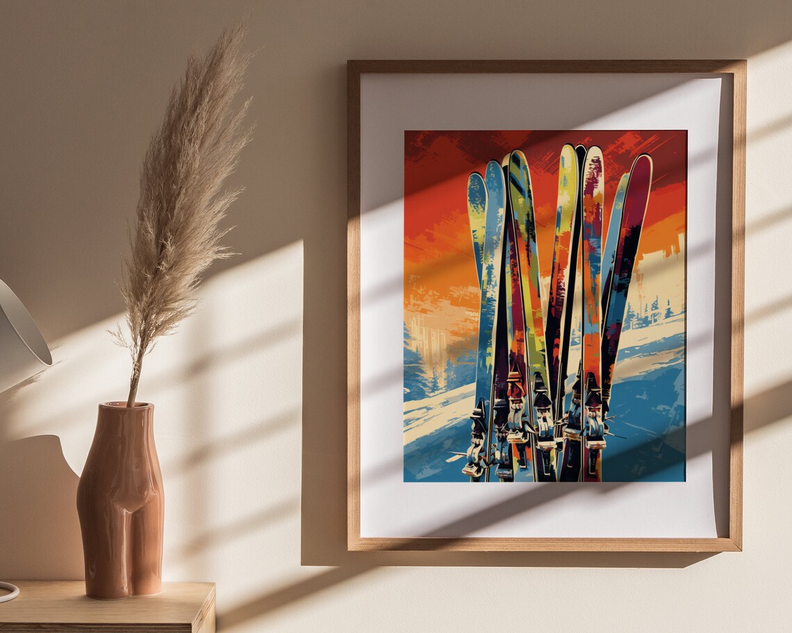 Vintage Pop Art Skis Orange Sunset Slope Retro Winter Ski Poster - Image 4