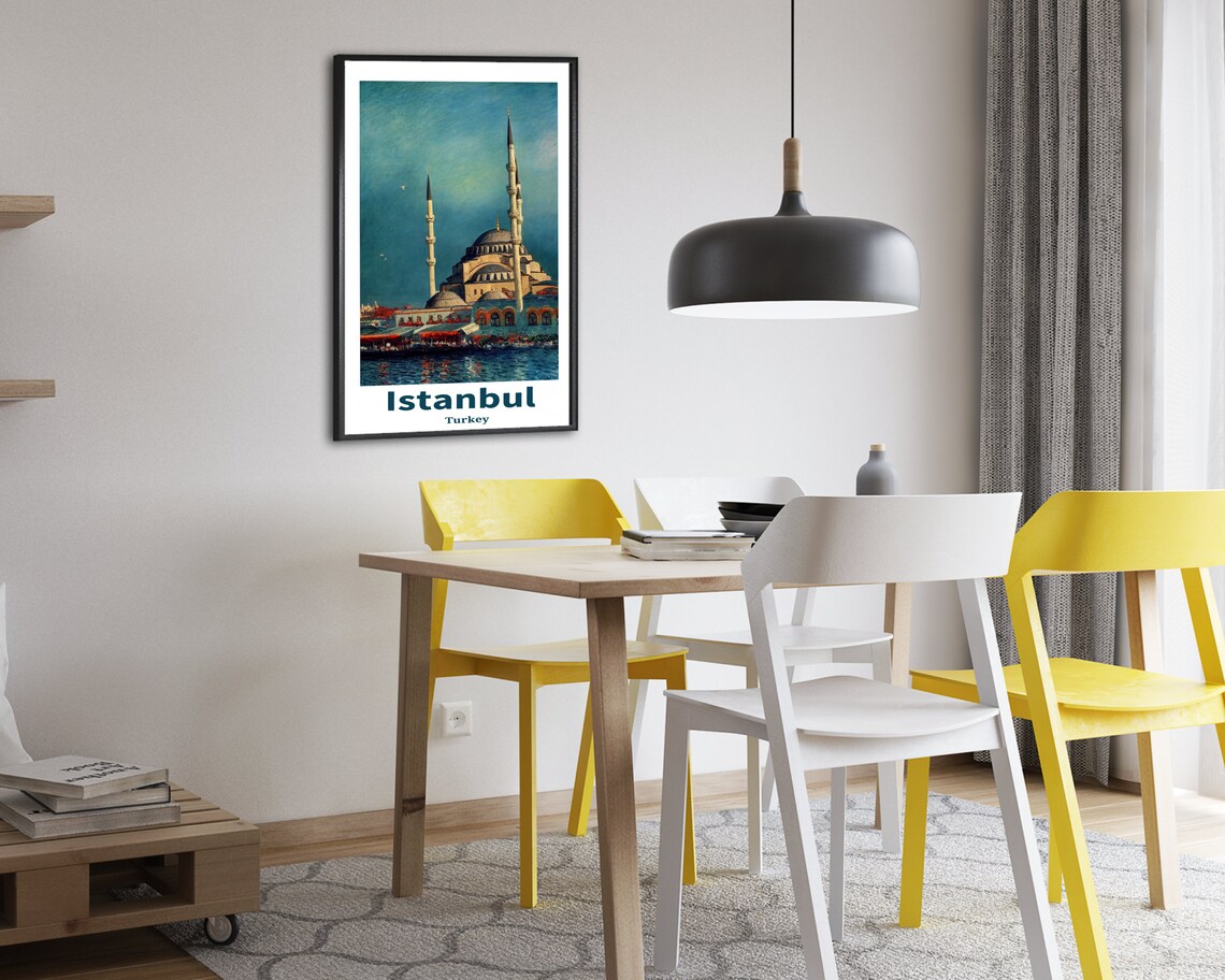 Istanbul Turkey Blue Mosque by the Water Seagulls Travel Art Poster - Image 2