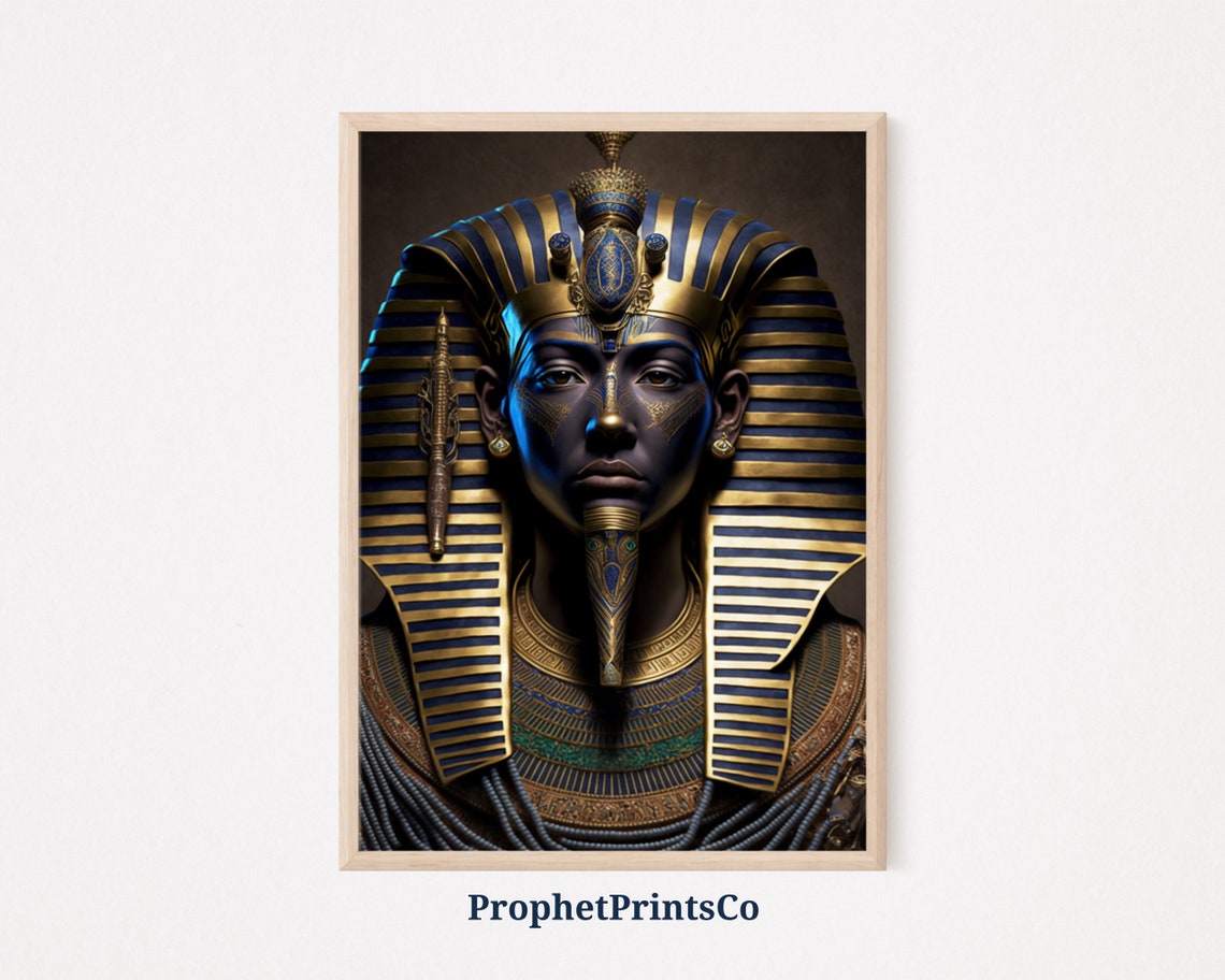 Tutankhamun Death Mask Style Pharaoh Portrait Gold And Blue Poster