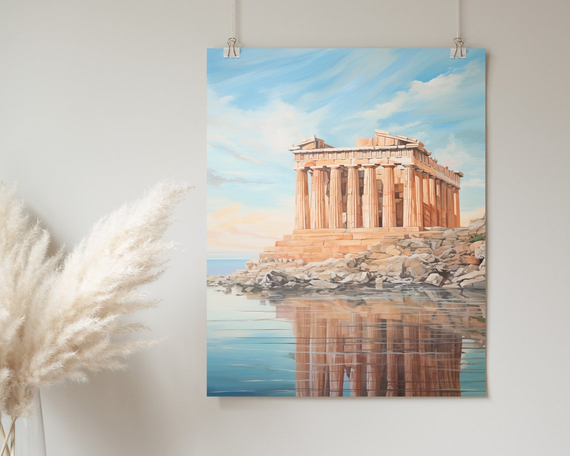 Parthenon Ancient Greek Temple Watercolor Seaside Reflection Poster - Image 2