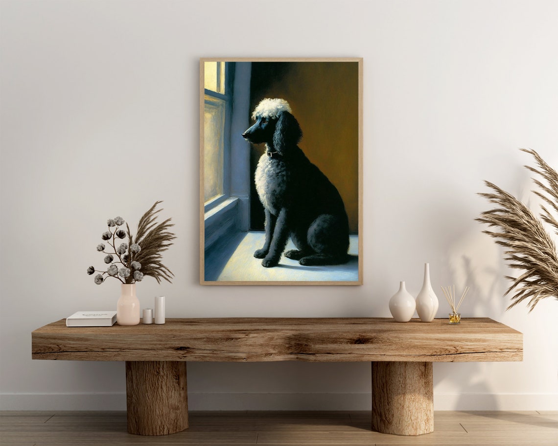 Black Poodle With White Topknot By Sunlit Window Fine Dog Poster - Image 3