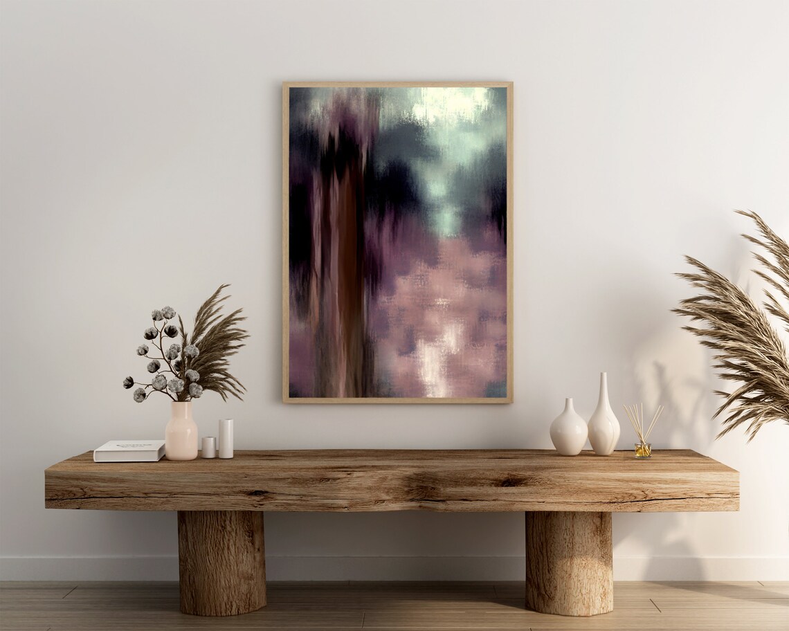 Moody Abstract Dark Purple Brown Vertical Rain Streaks Dark Art Poster - Image 3