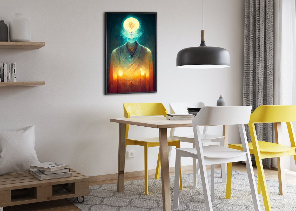 Golden Halo Enlightened Figure Holding Light Abstract Poster - Image 2