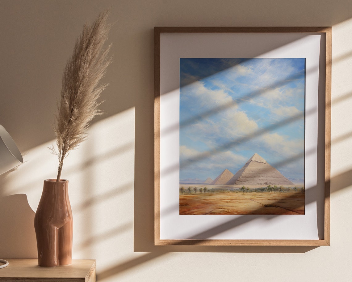 Giza Pyramids Blue Sky Daytime Oil Painting Egypt Travel Poster - Image 4