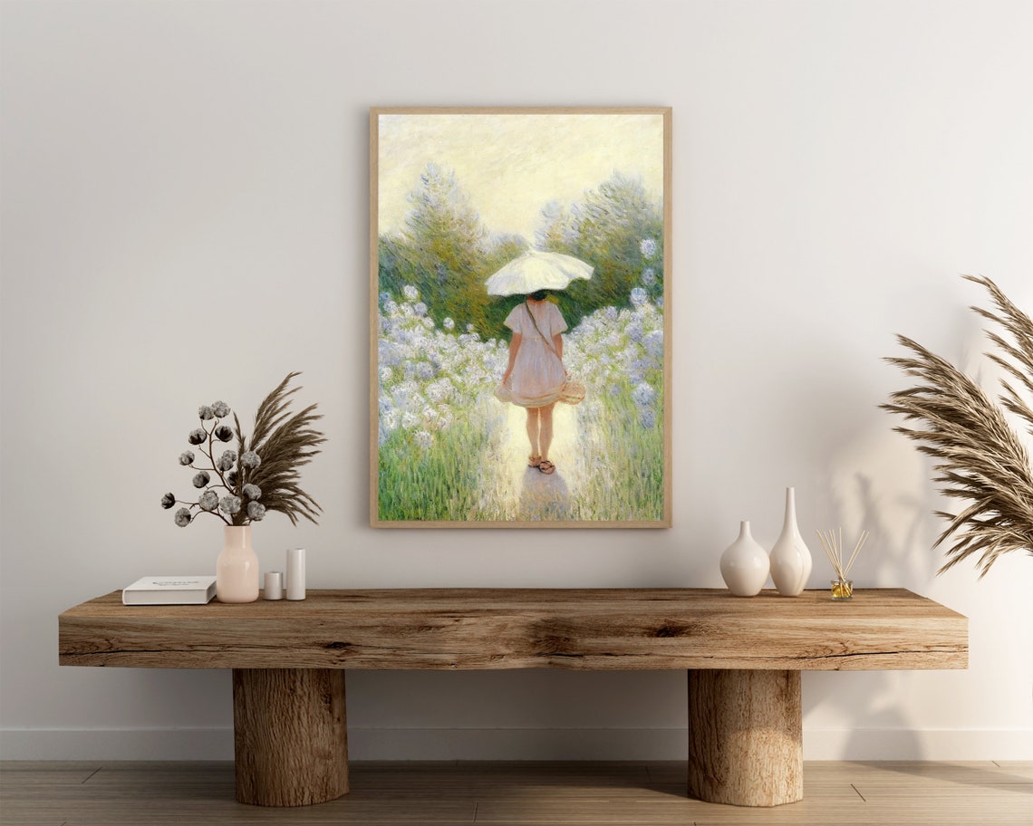 Woman With White Parasol in a Blooming Garden Impressionist Poster - Image 3