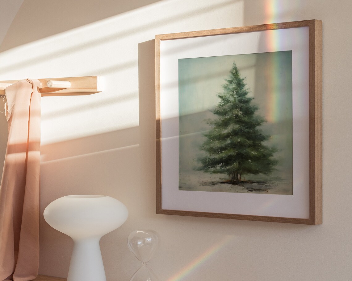 Snowy Evergreen Christmas Tree Vintage Style Minimalist Holiday Poster - Image 3