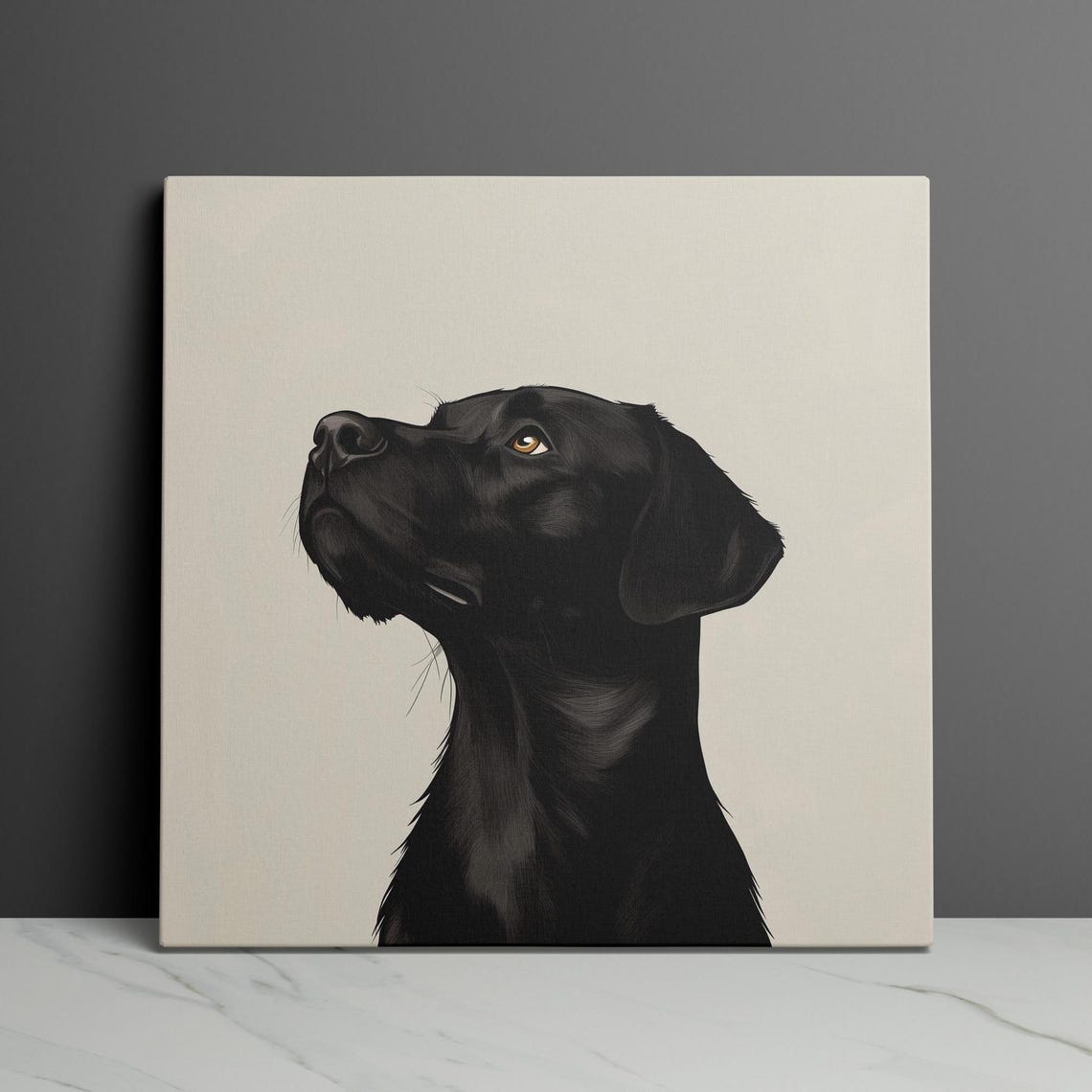 Black Labrador Minimalist Portrait Looking Up on Beige Wall Art - Image 3
