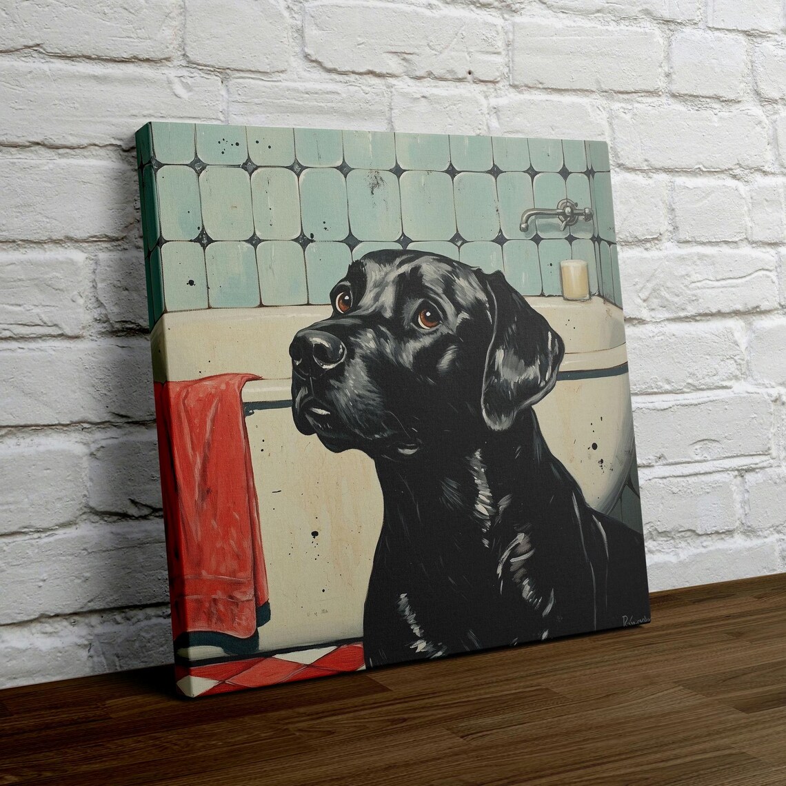 Black Lab Bathing in a Retro Bathtub Funny Dog Spa Day Poster - Image 4