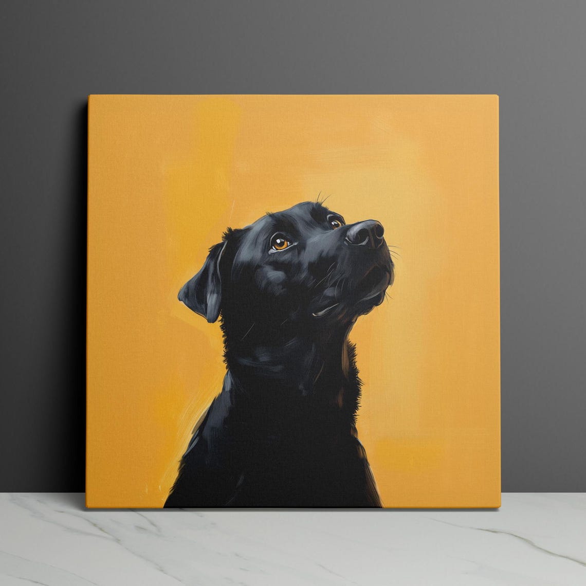 Black Lab Looking Up Amber Yellow Minimalist Portrait Poster - Image 3