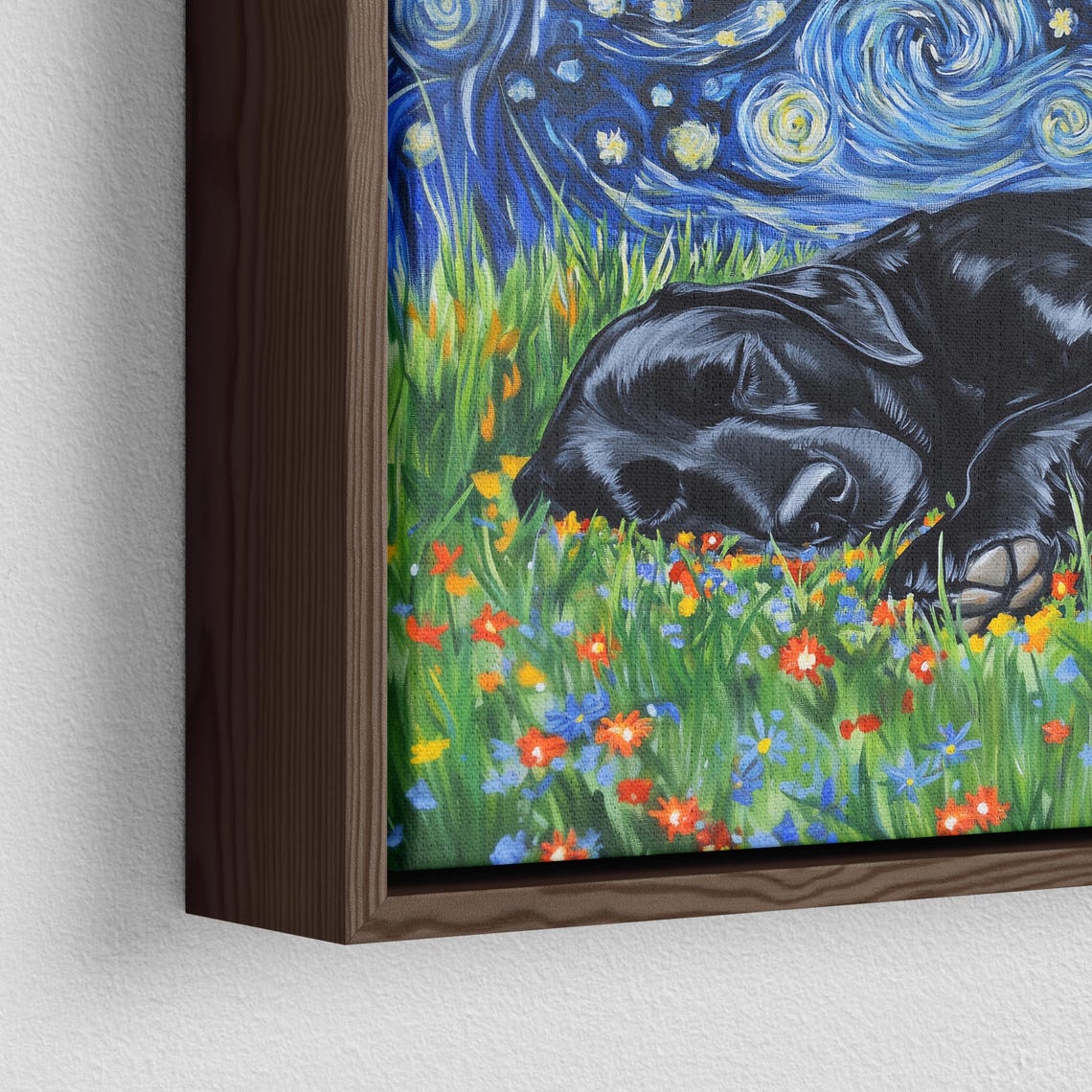 Sleeping Black Lab In A Flower Meadow Under Starry Night Poster - Image 3