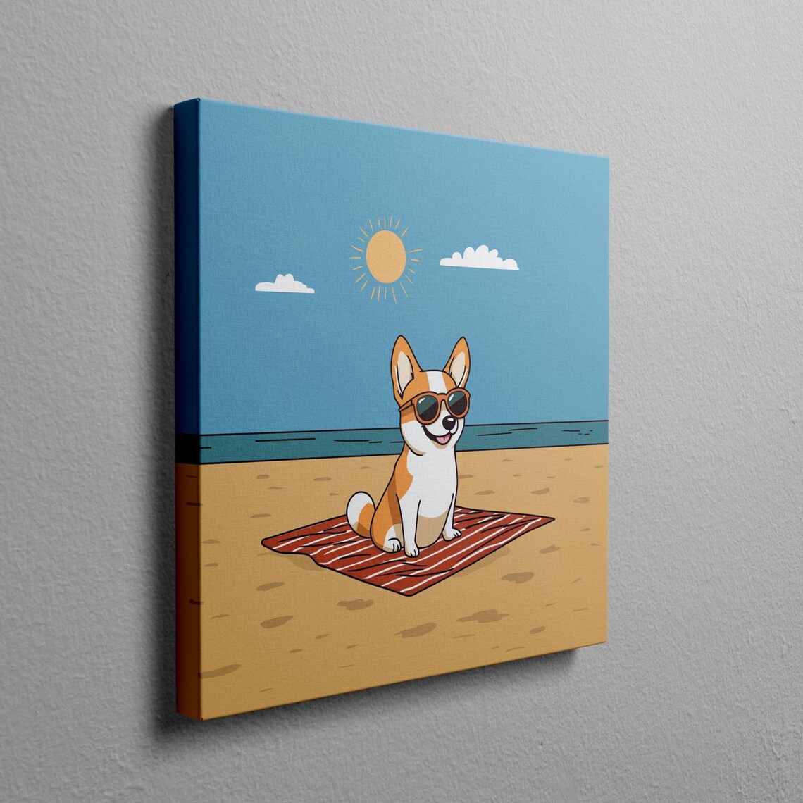 Corgi Beach Day Cartoon Puppy in Sunglasses on a Towel Poster - Image 3