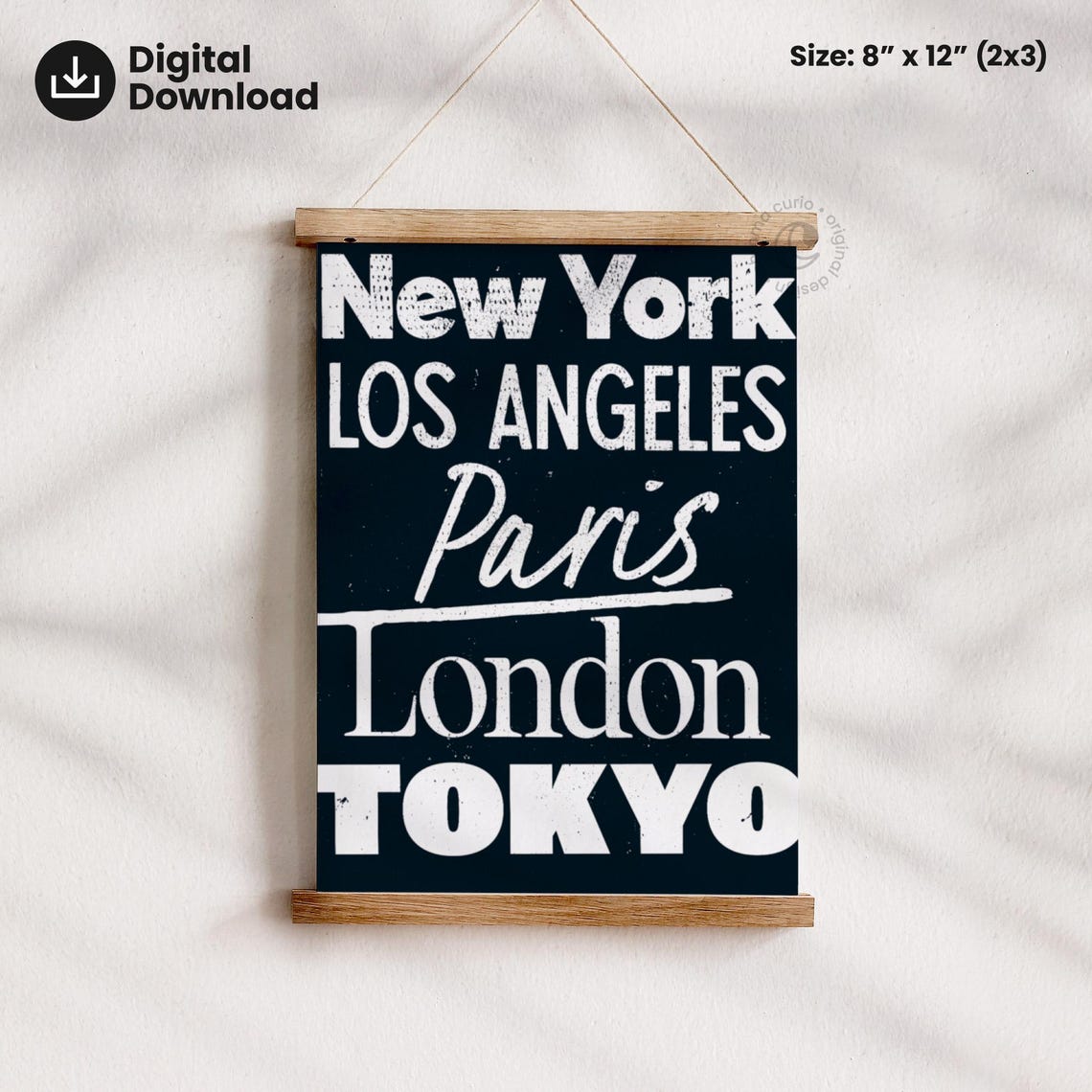 New York Paris London Tokyo World Cities Black Background Poster