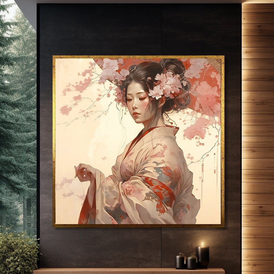 Elegant Geisha Painting, Traditional Japanese Culture