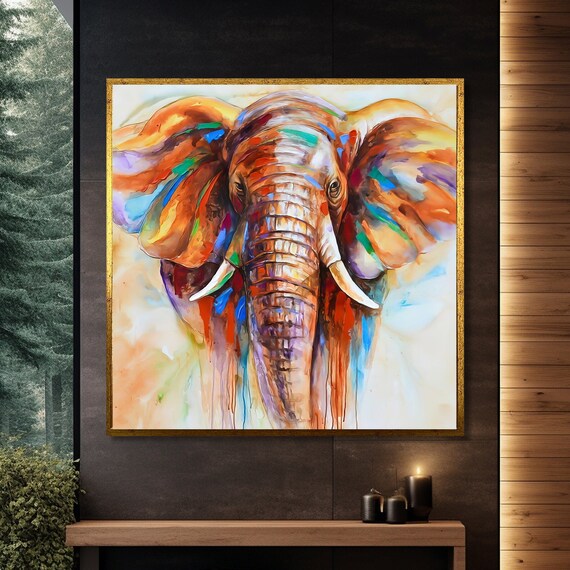 Vibrant Elephant Painting, Modern Home Decor