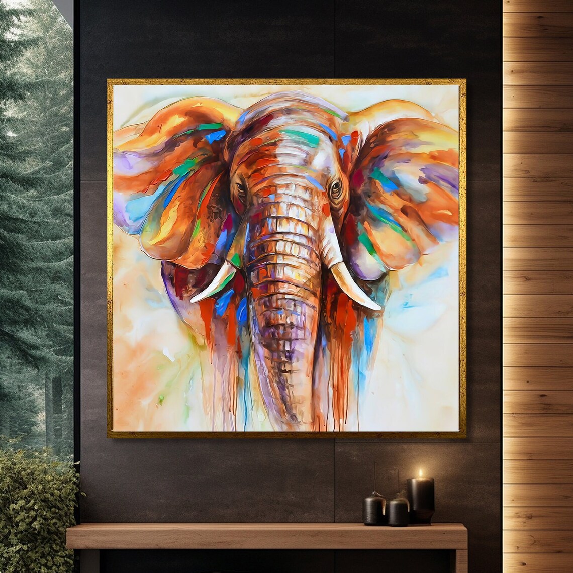 Vibrant Elephant Painting, Modern Home Decor