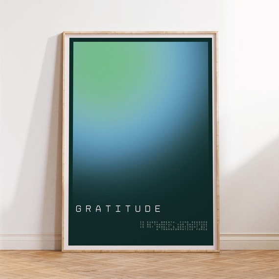 Gratitude Retro Gradient Poster Aura Law Of Attraction Print Yoga Daily Affirmations Angel Number Dark Background Wall Decor