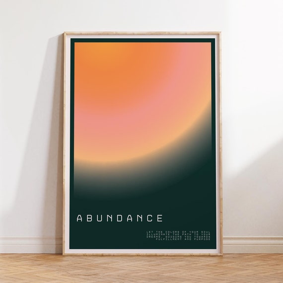 Abundance Retro Gradient Poster Aura Law Of Attraction Print Yoga Daily Affirmations Angel Number Dark Background Wall Decor