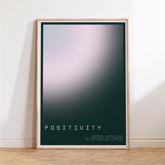 Positivity Retro Gradient Poster Aura Law Of Attraction Print Yoga Daily Affirmations Angel Number Dark Background Wall Decor