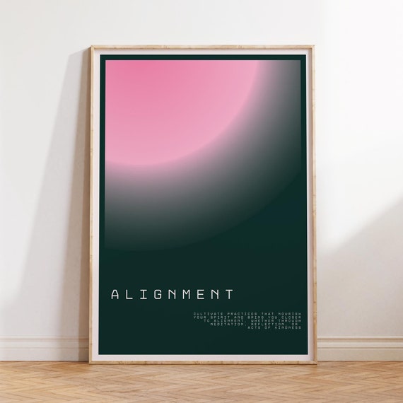 Alignment Retro Gradient Poster Aura Law Of Attraction Print Yoga Daily Affirmations Angel Number Dark Background Wall Decor
