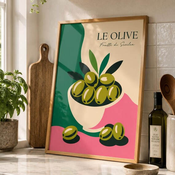 Le Olive Sicilian Green Olives Mediterranean Kitchen Art Poster